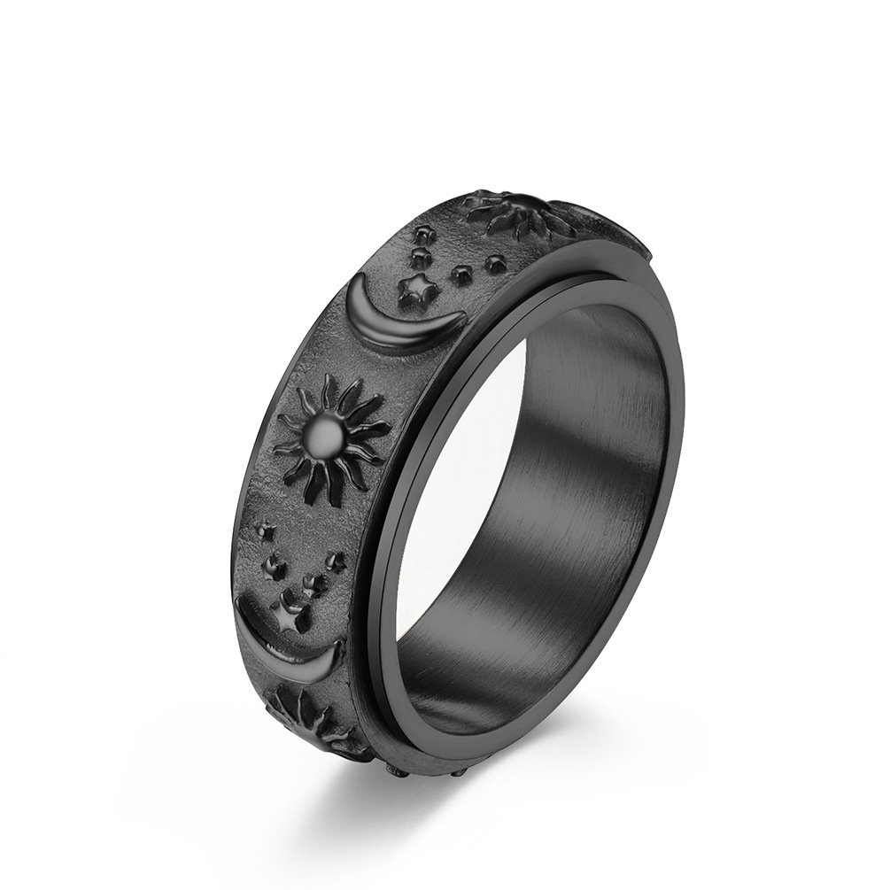Stars Sun Moon Rotatable Titanium Steel Ring 5