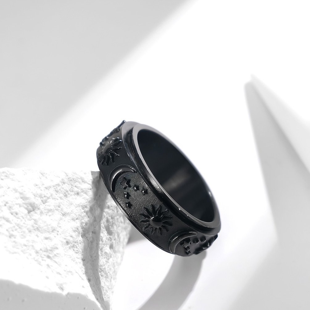 Stars Sun Moon Rotatable Titanium Steel Ring 3