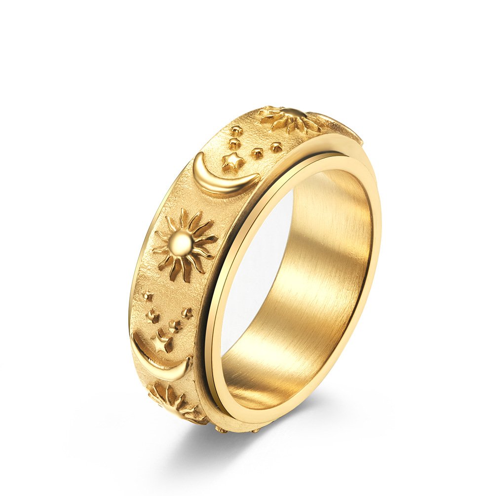 Stars Sun Moon Rotatable Titanium Steel Ring 4