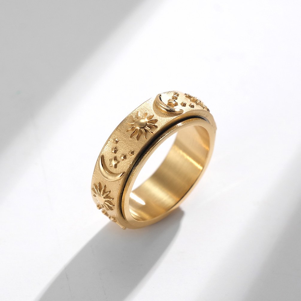 Stars Sun Moon Rotatable Titanium Steel Ring 1