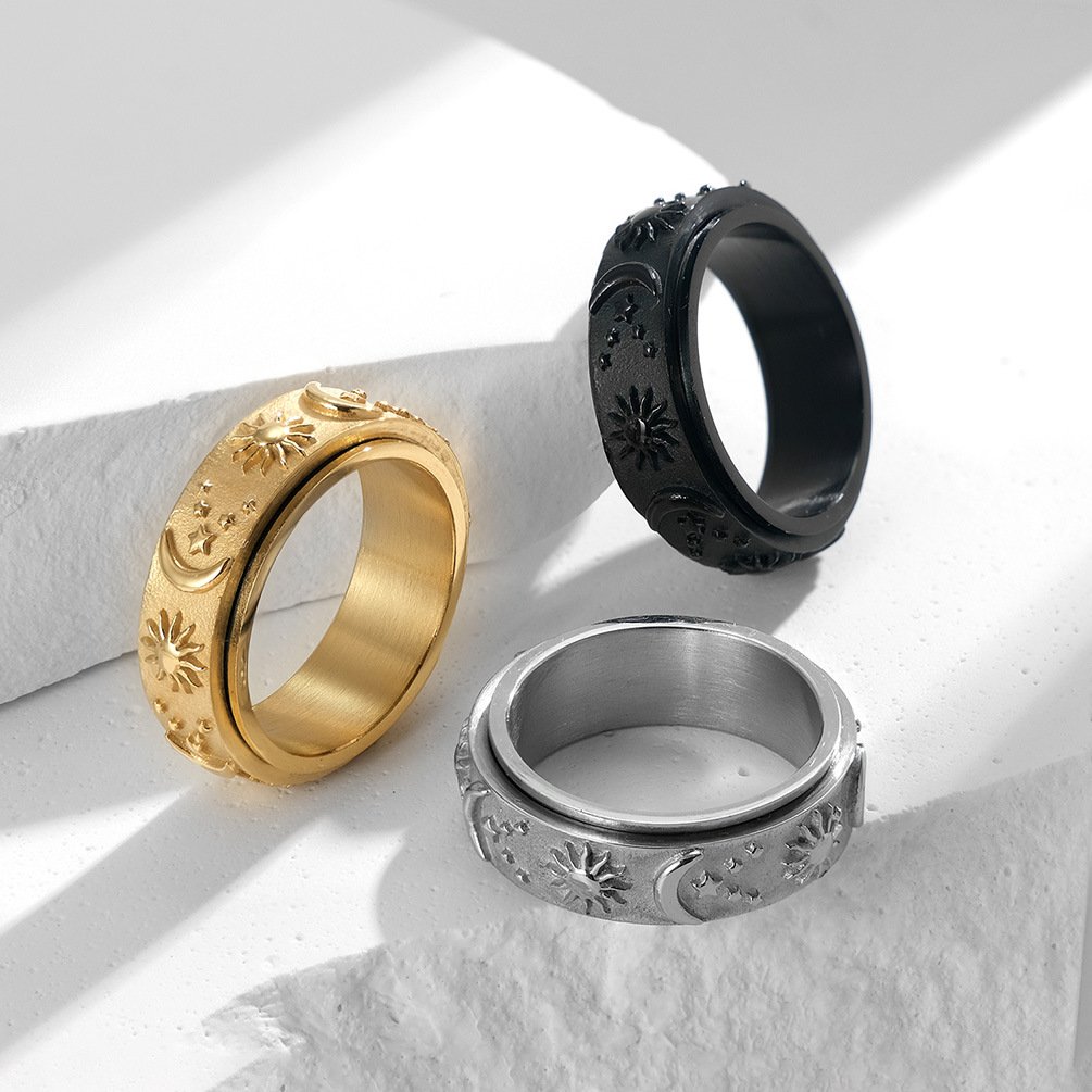 Stars Sun Moon Rotatable Titanium Steel Ring 2