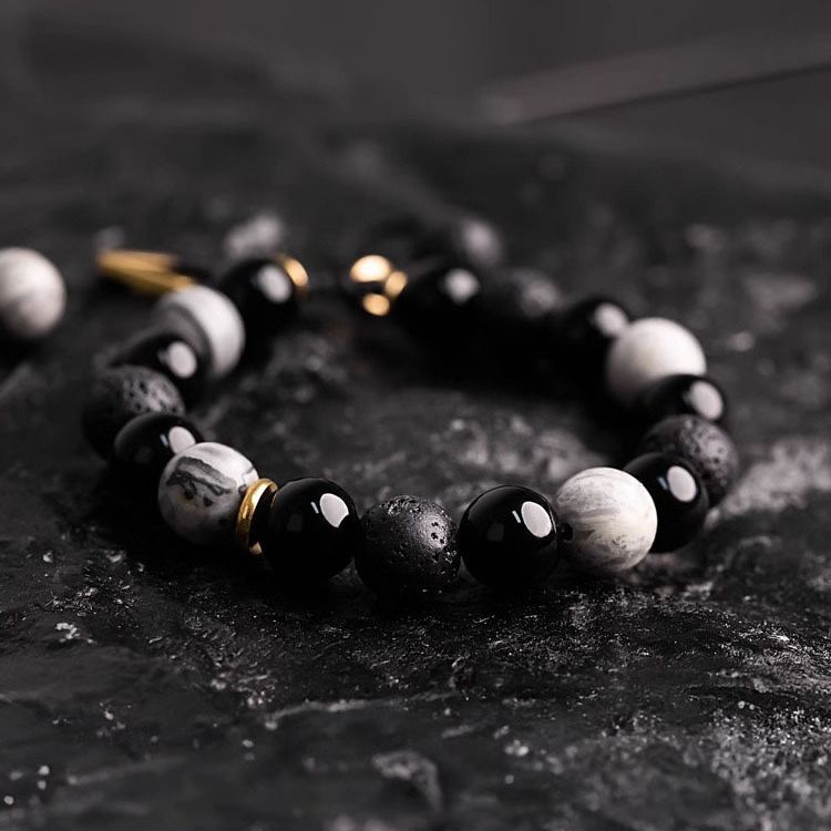Volcanic Rock Obsidian Bracelet Male 5