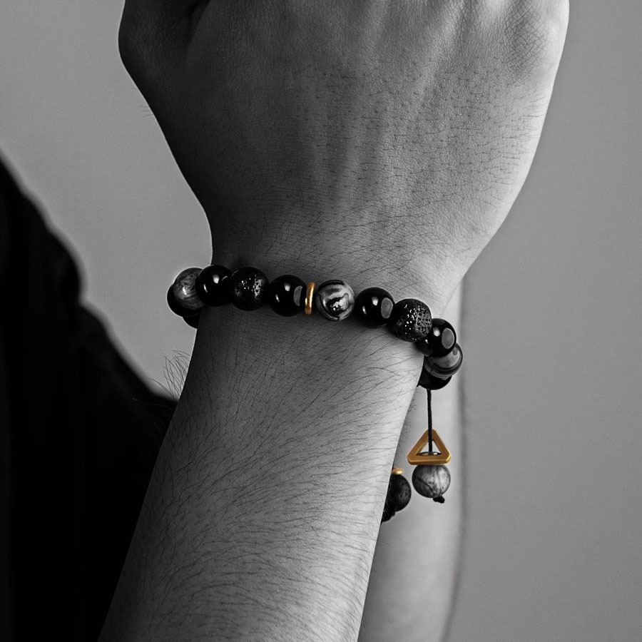 Volcanic Rock Obsidian Bracelet Male 1