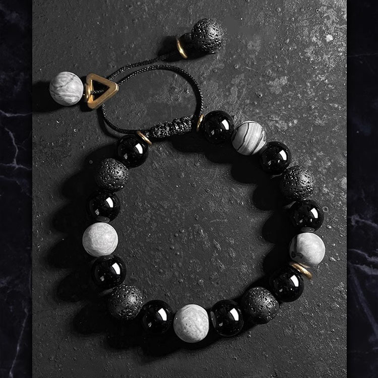Volcanic Rock Obsidian Bracelet Male 4