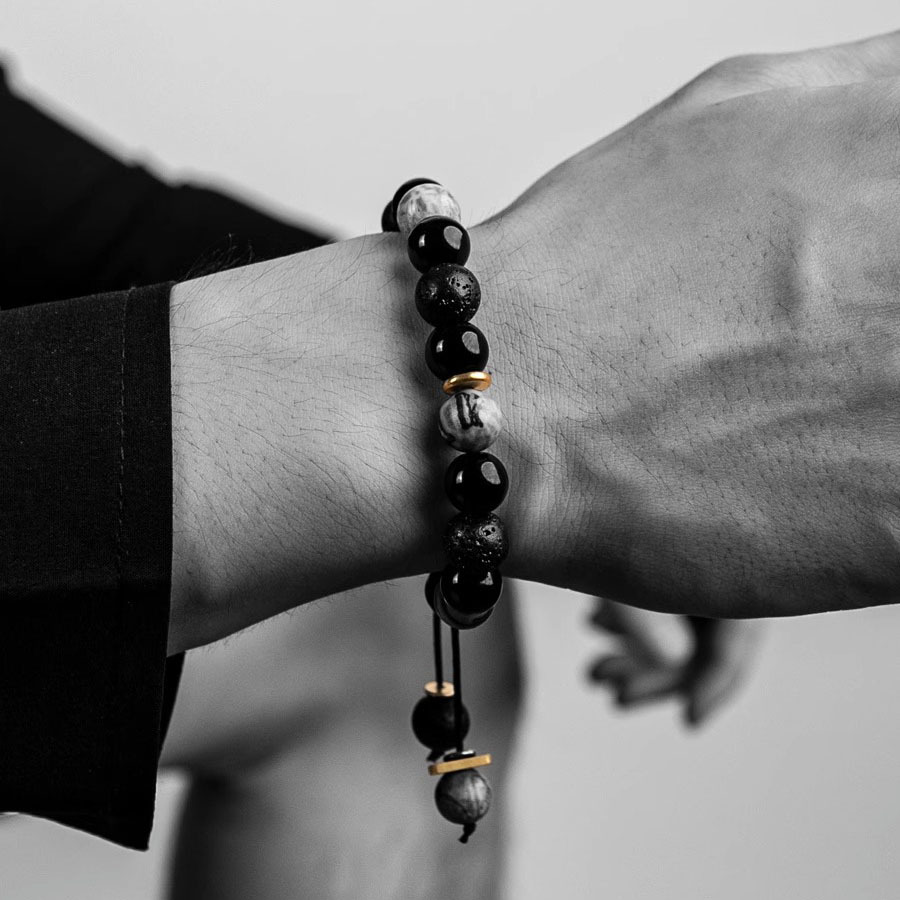 Volcanic Rock Obsidian Bracelet Male 3