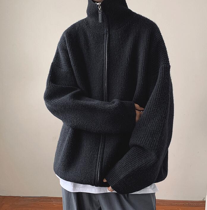 Men's Thick Solid Color Turtleneck Zipper Knitwear Cardigan Sweater - Image 6