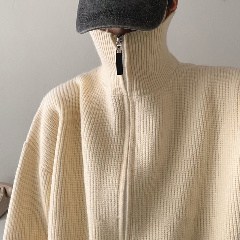 Men's Thick Solid Color Turtleneck Zipper Knitwear Cardigan Sweater - Image 2