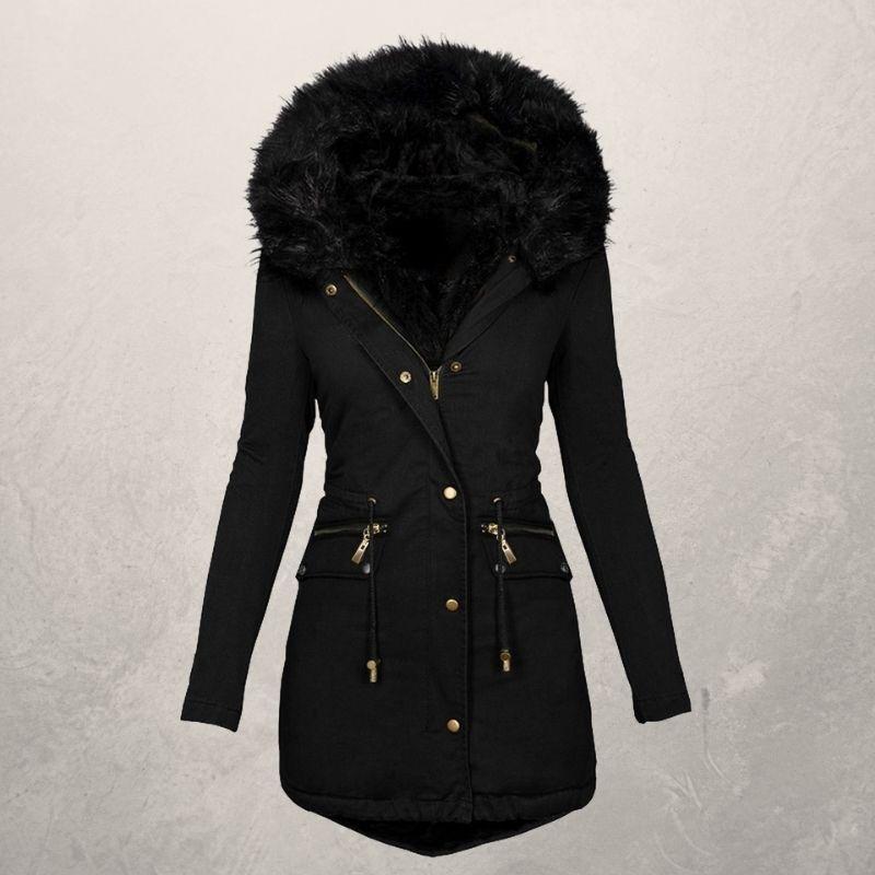 Solid Wool Collar Hooded Jacket 1