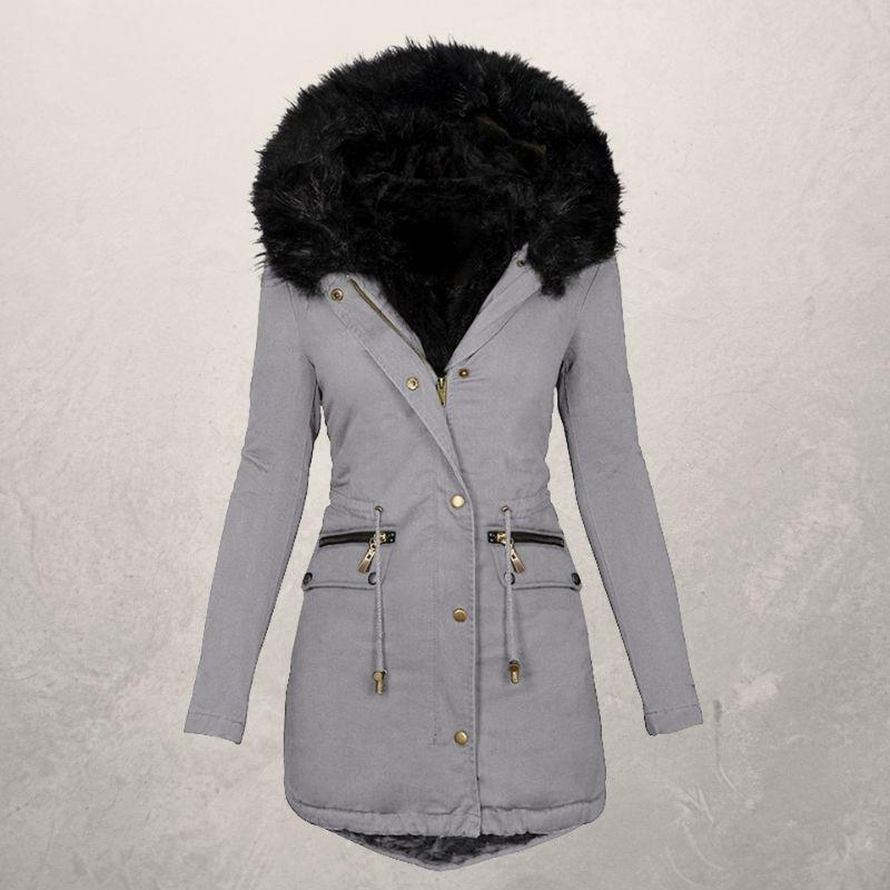 Solid Wool Collar Hooded Jacket 2
