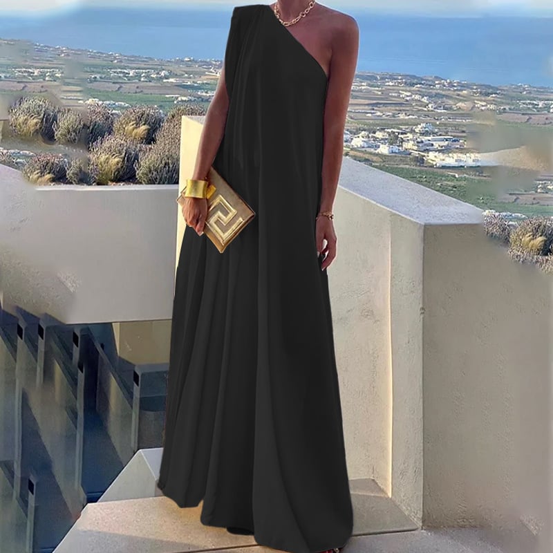 Women's Fashion Loose One-shoulder Long Dress Image 3