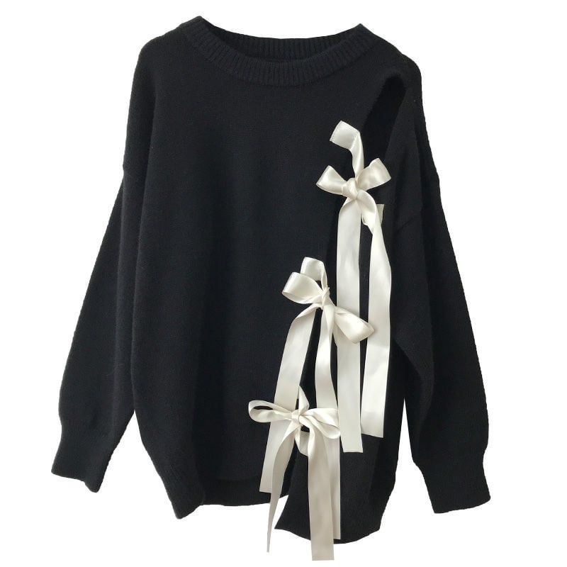 Ladies Bowknot Round Neck Pullover