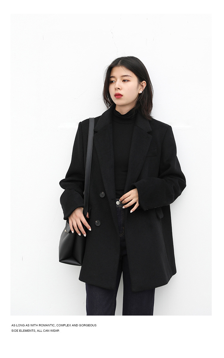 Women's Wide Shoulder Woolen Suit Coat Image 14