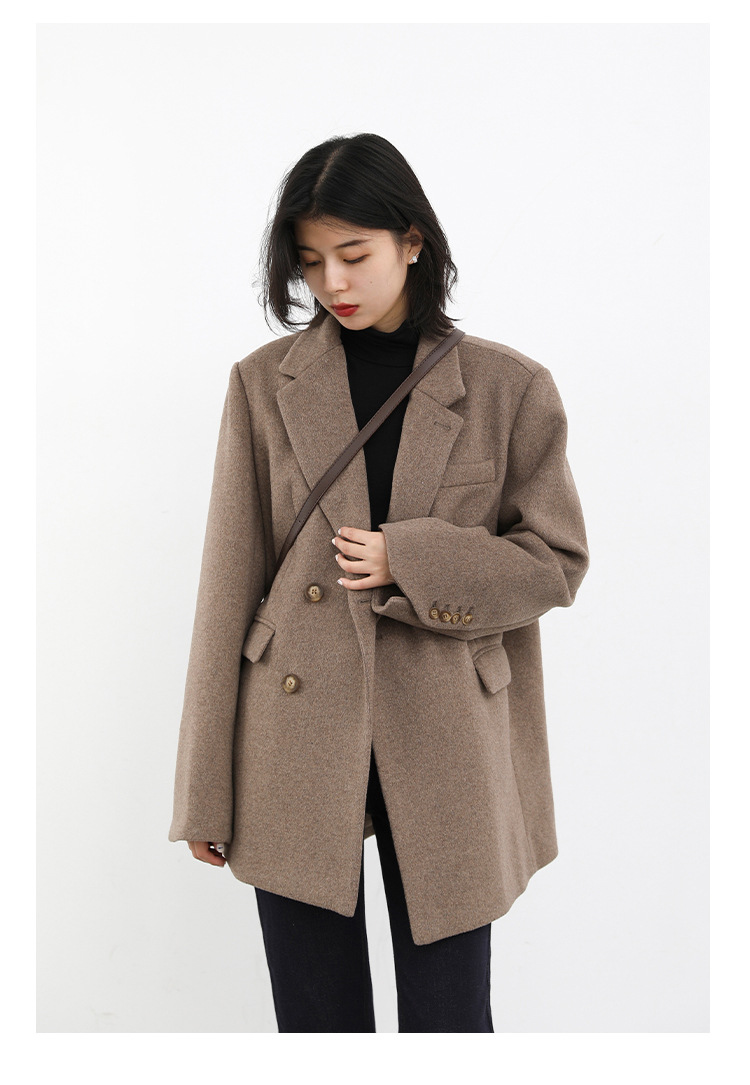 Women's Wide Shoulder Woolen Suit Coat Image 5