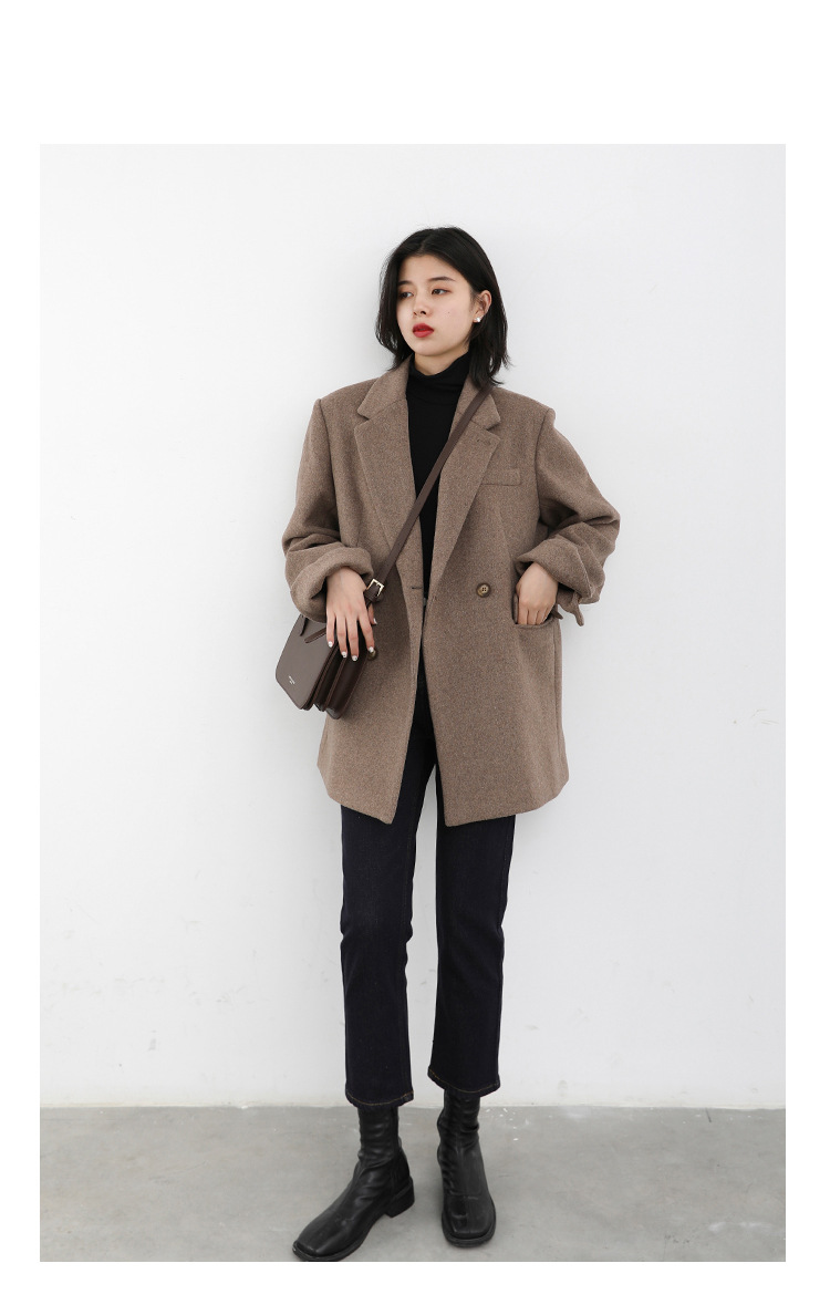 Women's Wide Shoulder Woolen Suit Coat Image 3