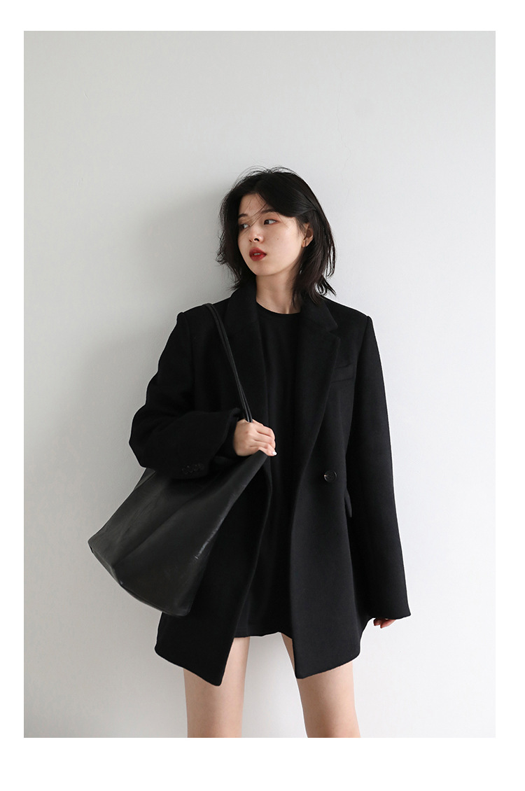 Women's Wide Shoulder Woolen Suit Coat Image 18