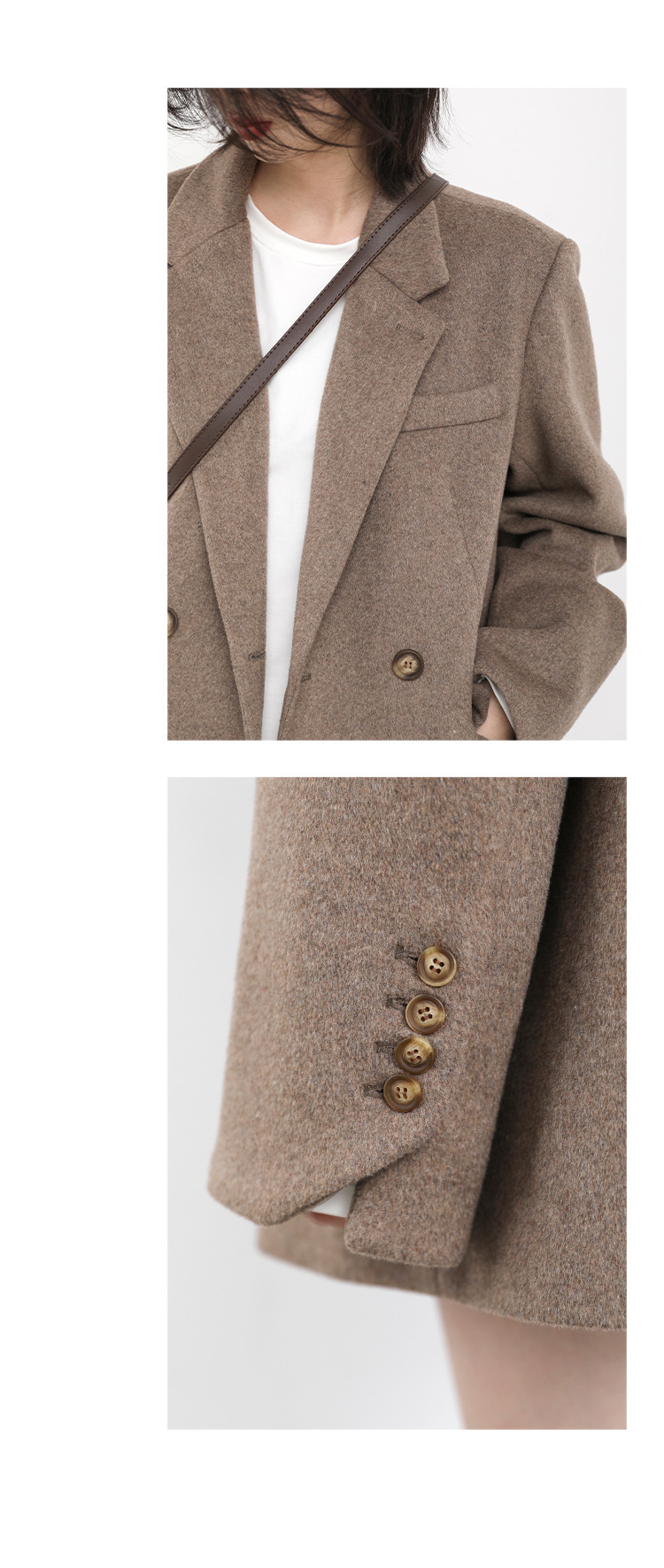 Women's Wide Shoulder Woolen Suit Coat Image 6