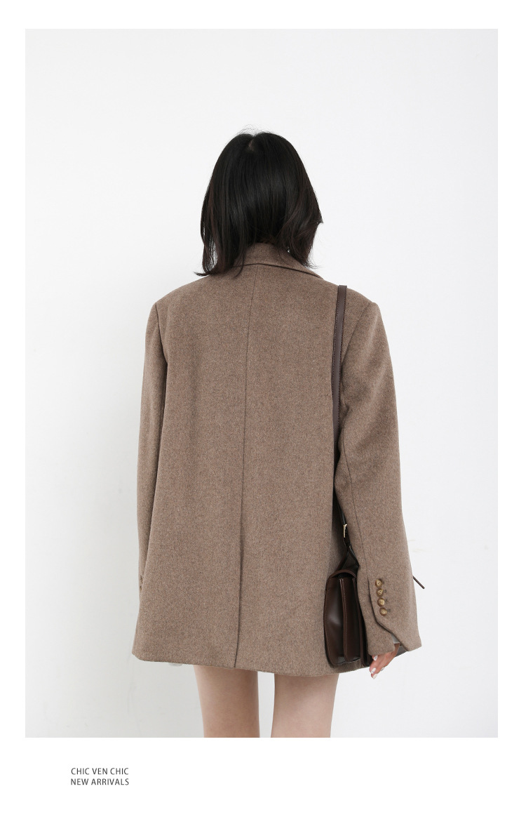 Women's Wide Shoulder Woolen Suit Coat Image 4