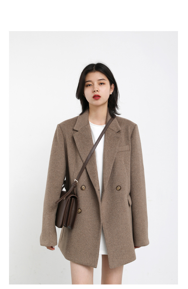 Women's Wide Shoulder Woolen Suit Coat Image 9