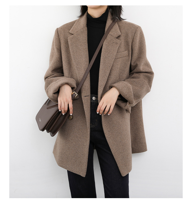 Women's Wide Shoulder Woolen Suit Coat Image 10