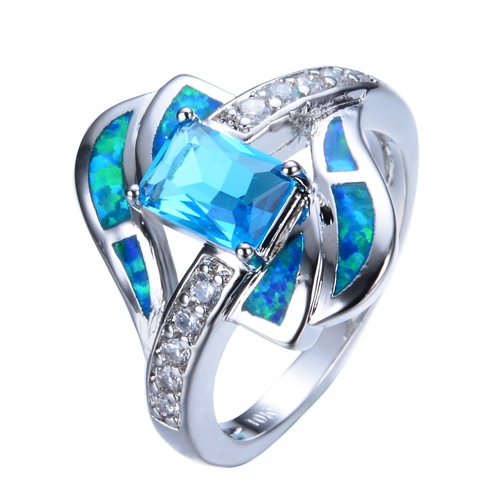 Women`s Blue Opal Diamond Wedding Ring - Close Up
