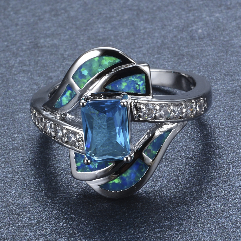 Women`s Blue Opal Diamond Wedding Ring