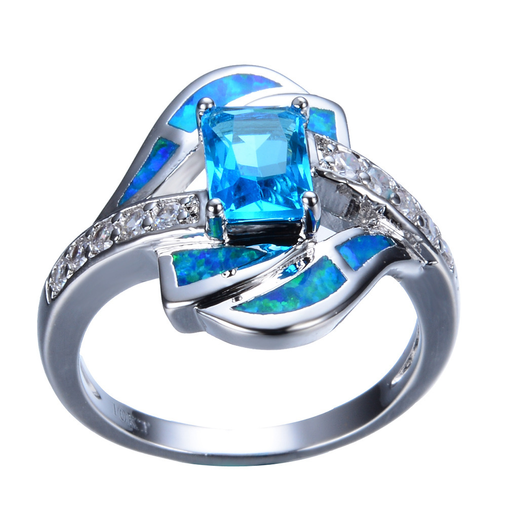 Women`s Blue Opal Diamond Wedding Ring - Side View