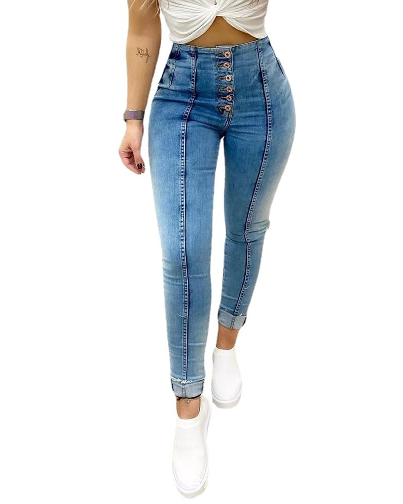 Women'S Hip-Lifting Slim High-Waist Denim Trousers