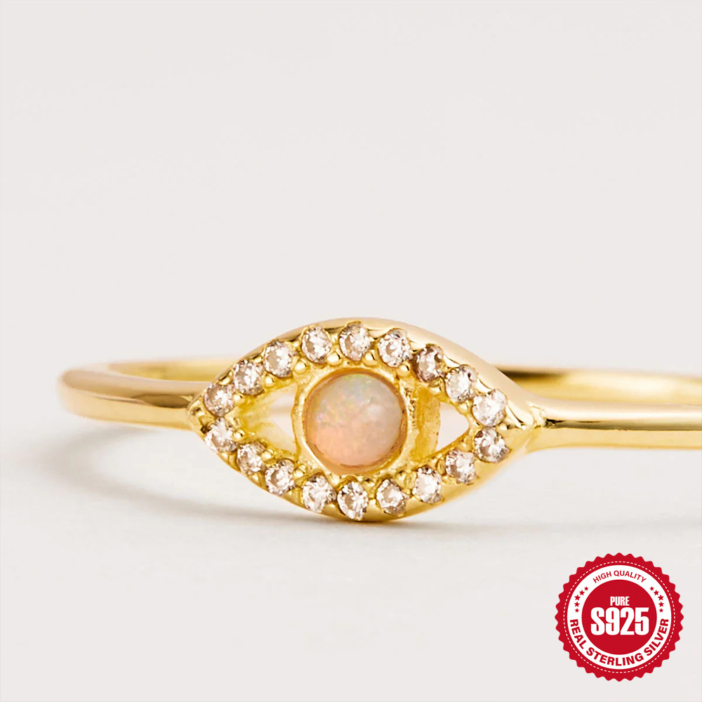 S925 Sterling Silver Opal Eyes Diamond-studded Ring Image 1