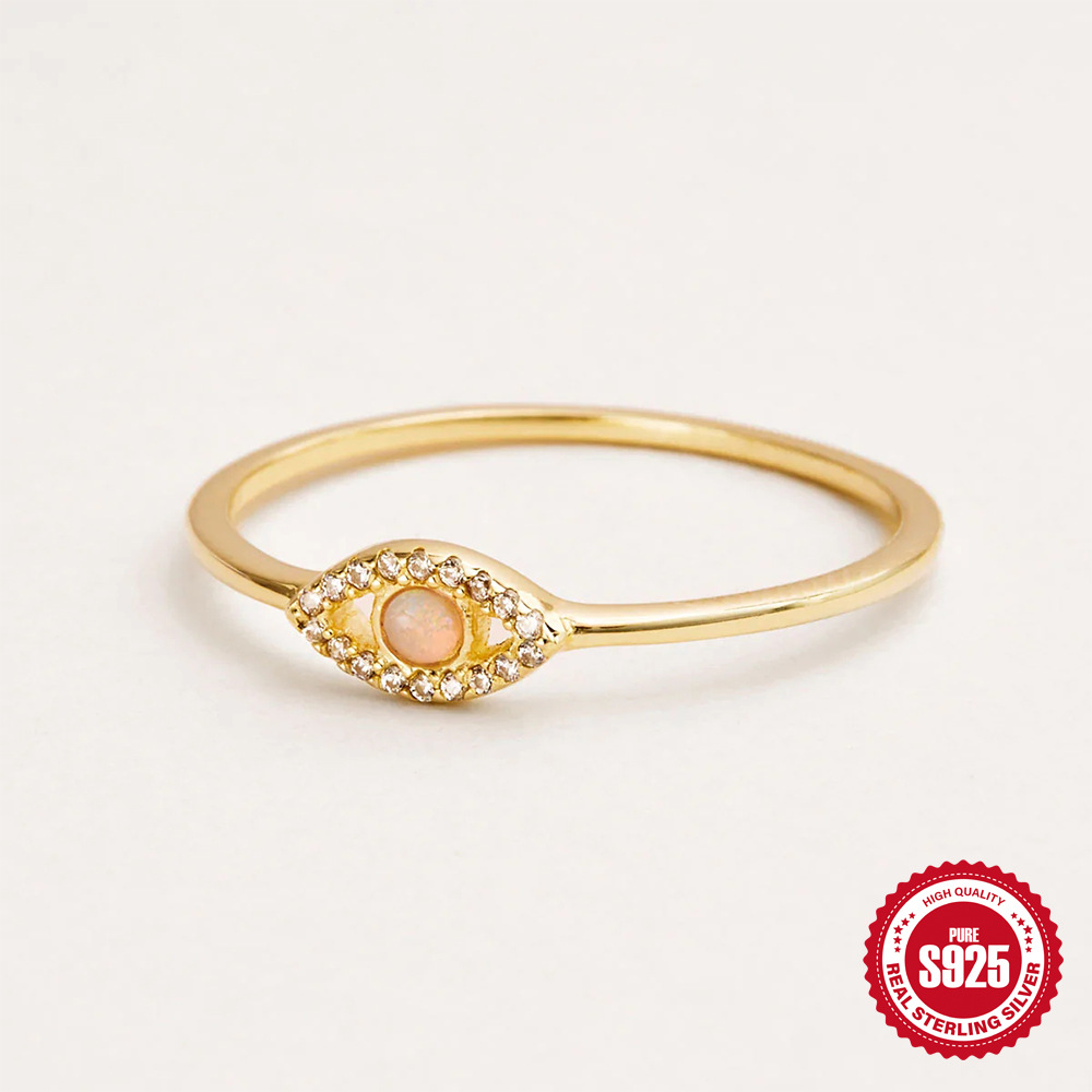 S925 Sterling Silver Opal Eyes Diamond-studded Ring Image 3