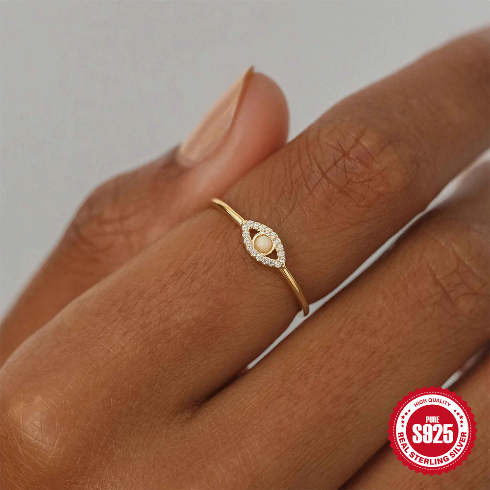 S925 Sterling Silver Opal Eyes Diamond-studded Ring Image 4