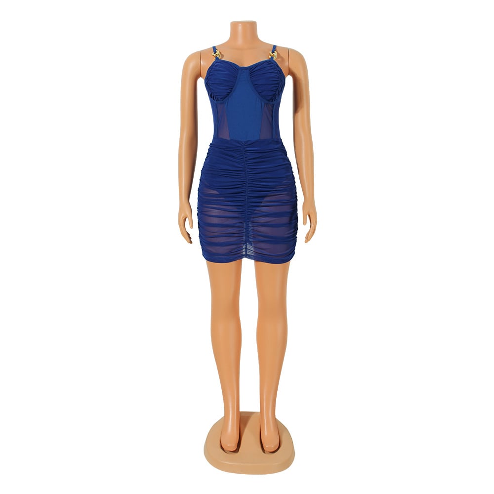Women's Mesh See-through Dress - Blue