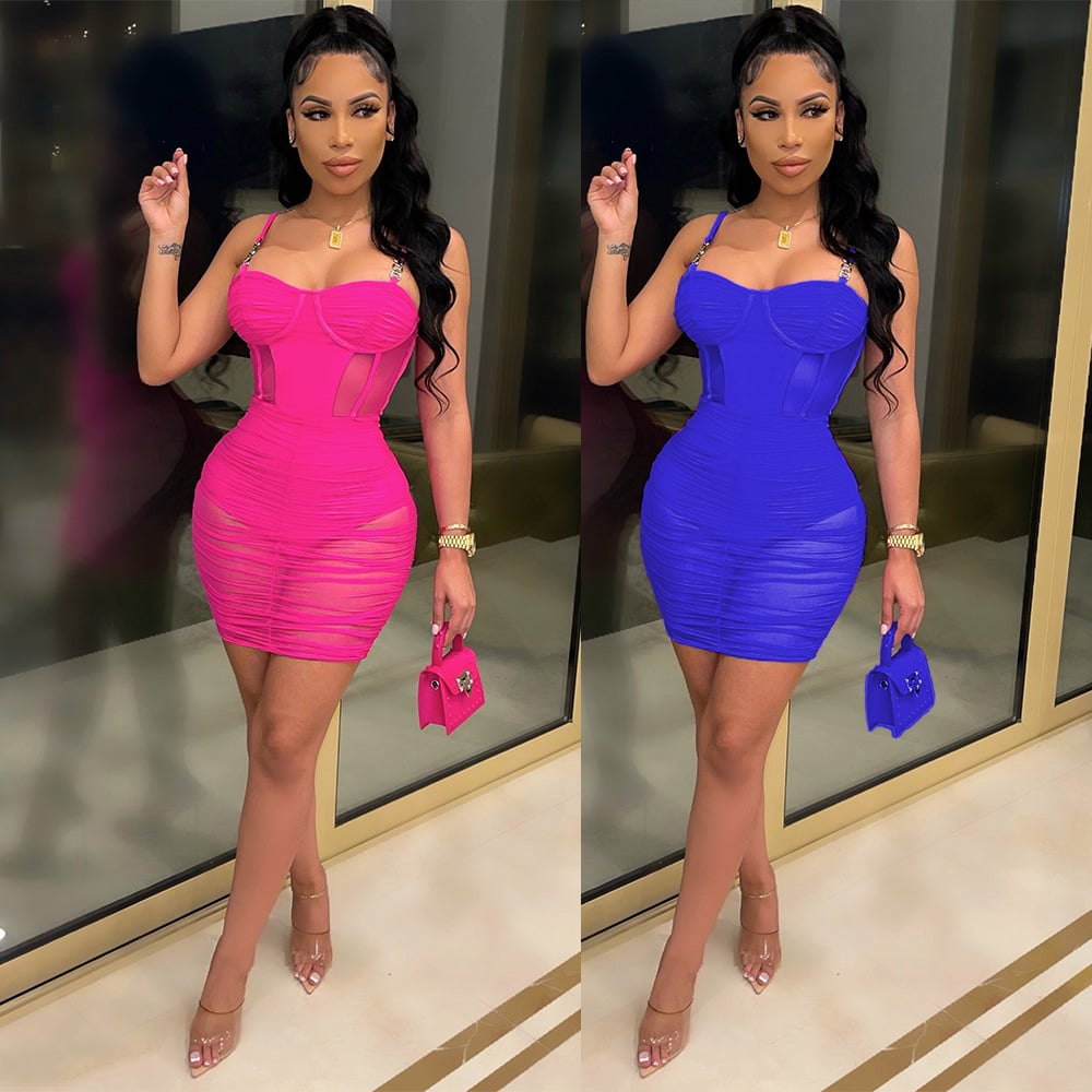 Women's Mesh See-through Dress - Blue