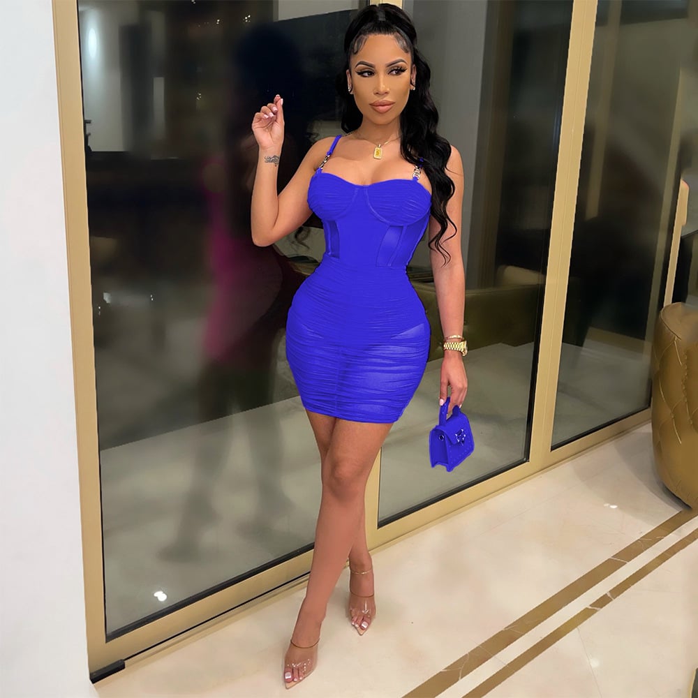 Women's Mesh See-through Dress - Blue