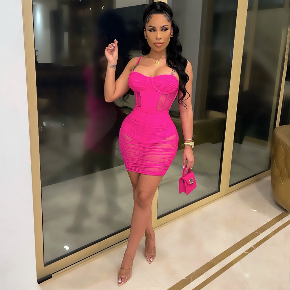 Women's Mesh See-through Dress - Rose Red
