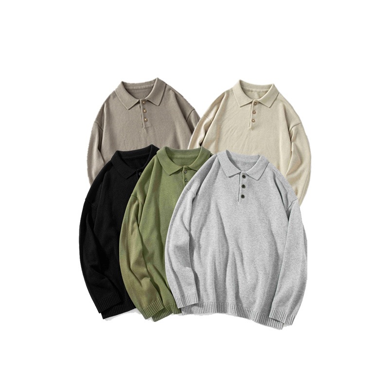 Japanese-style Retro Basic Polo Collar Sweater Image 7