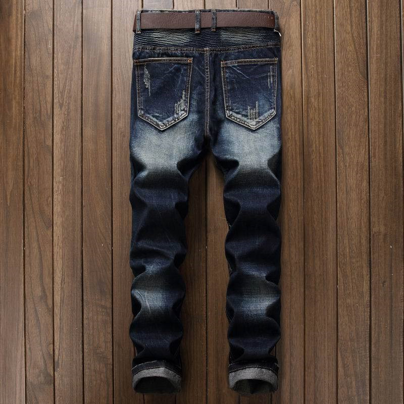 Men's Jeans Fashion Snowflake Fold Slim Fit in Dark Blue