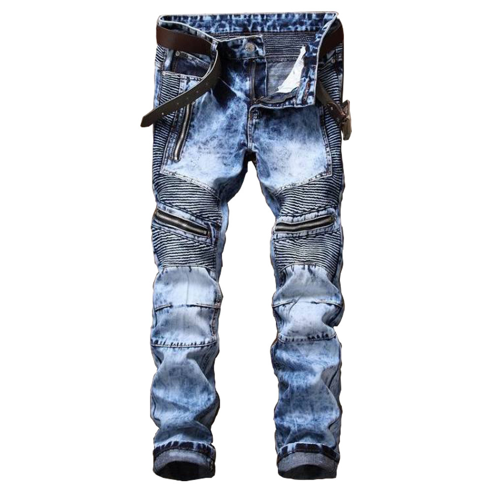 Men's Jeans Fashion Snowflake Fold Slim Fit in Light Blue
