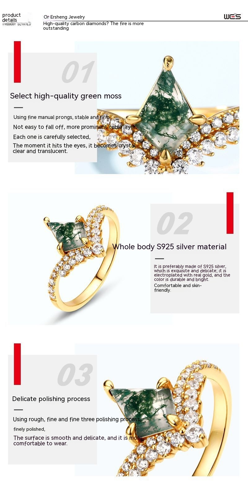 S925 Silver Green Moss Agate Ring Image 3