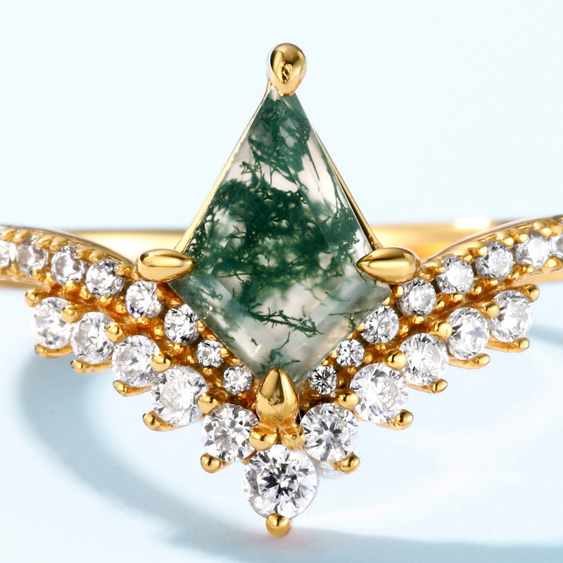 S925 Silver Green Moss Agate Ring Image 2