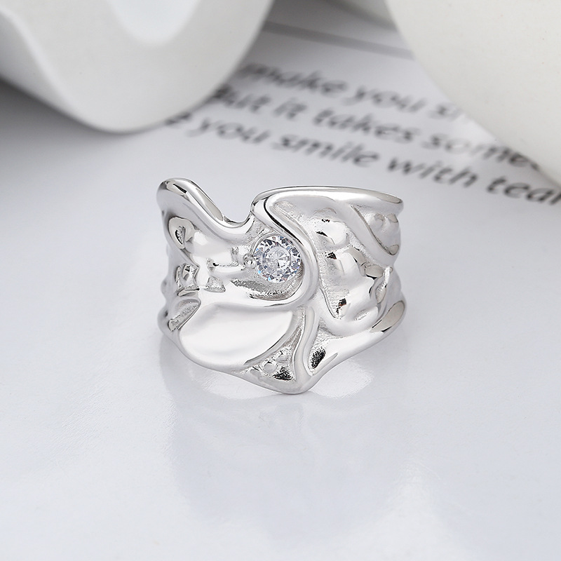 Sterling Silver Wide Irregular Geometric Ring 5