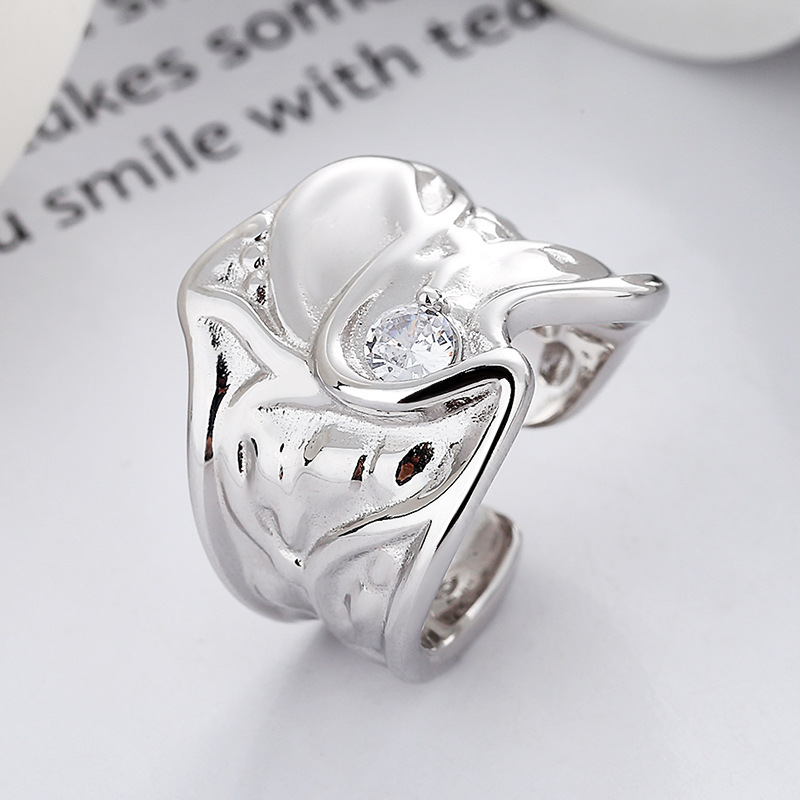 Sterling Silver Wide Irregular Geometric Ring 1