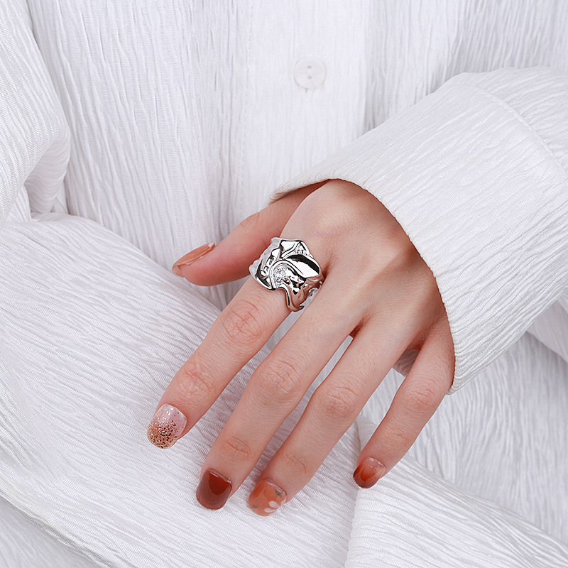 Sterling Silver Wide Irregular Geometric Ring 3