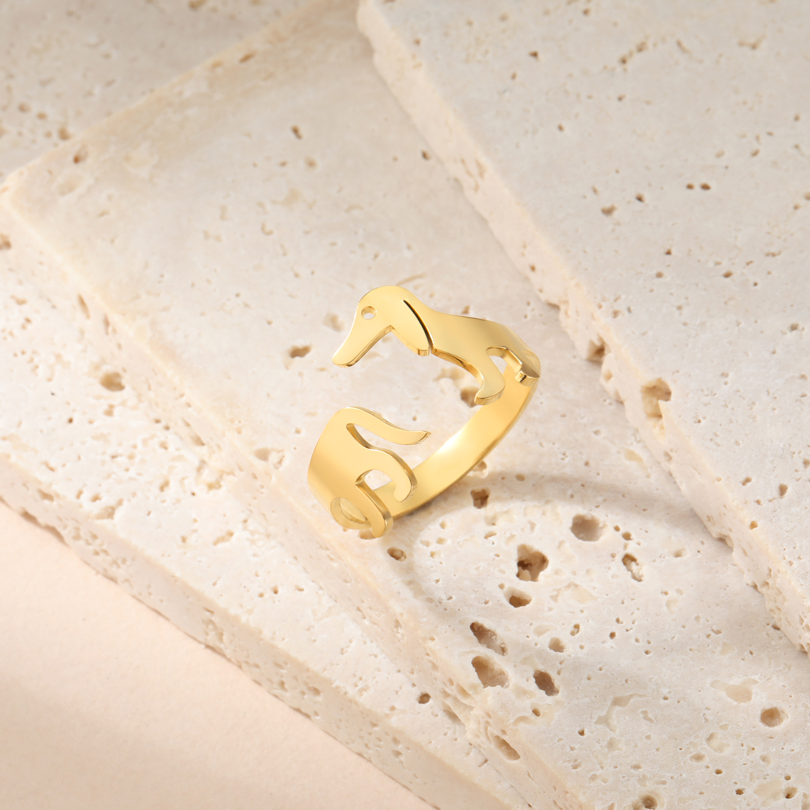 Sausage Dog Ring in Gold and Steel