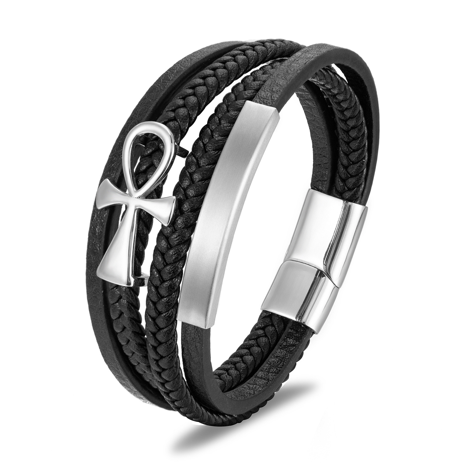 Men's Leather Bracelet Steel