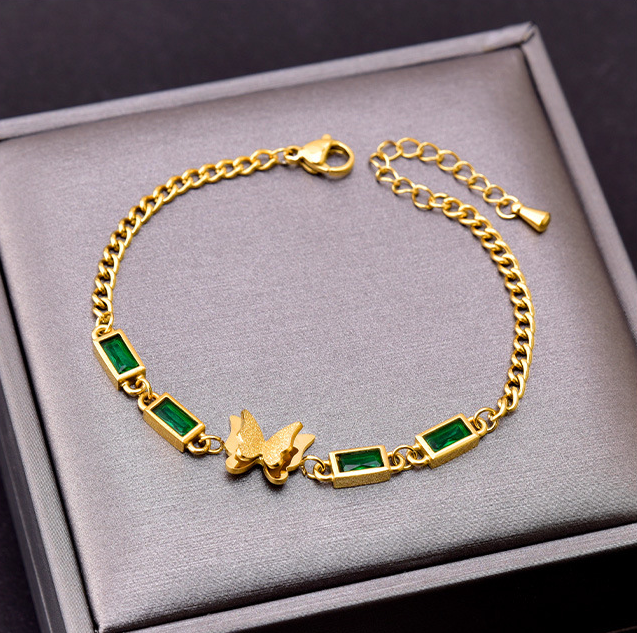 Rectangular Zircon Bracelet - Green