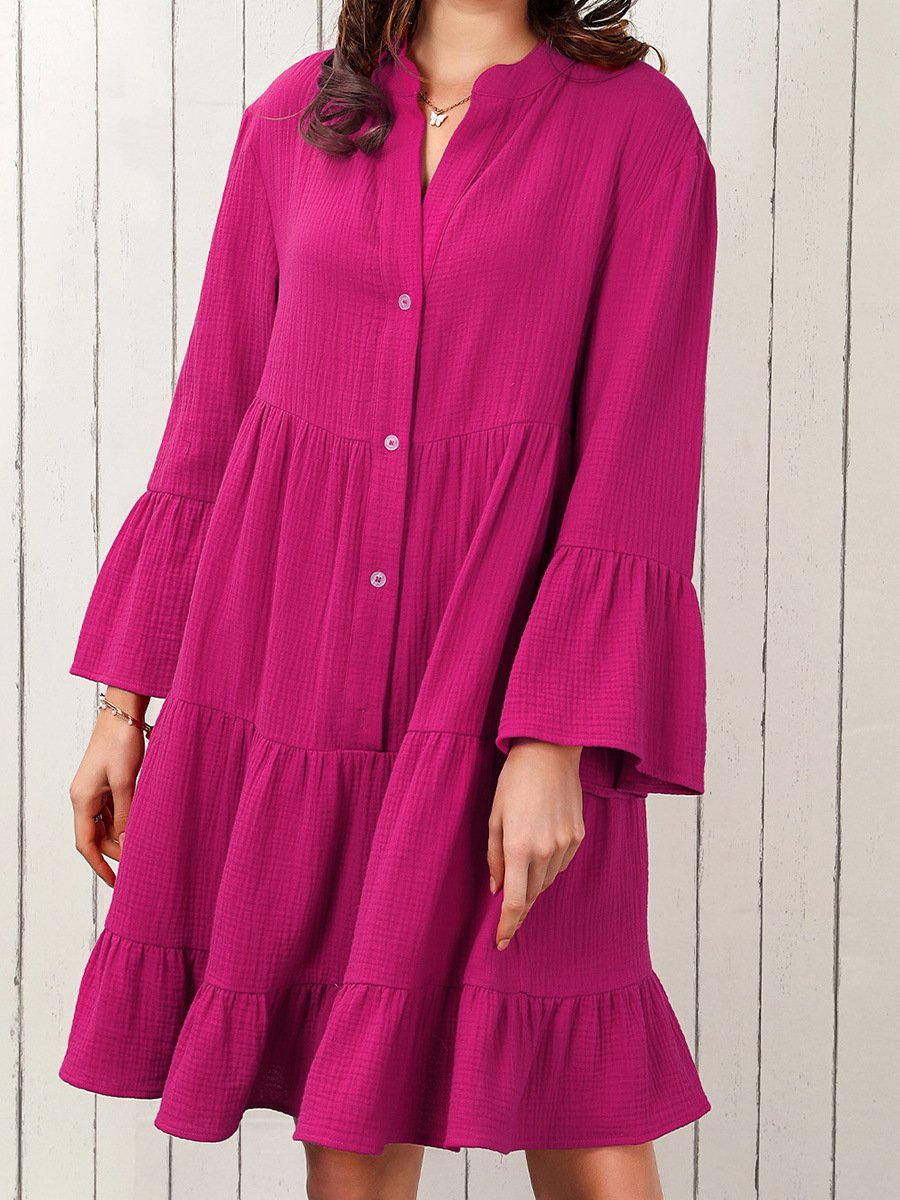 Solid Color Shirt Dress Image 1