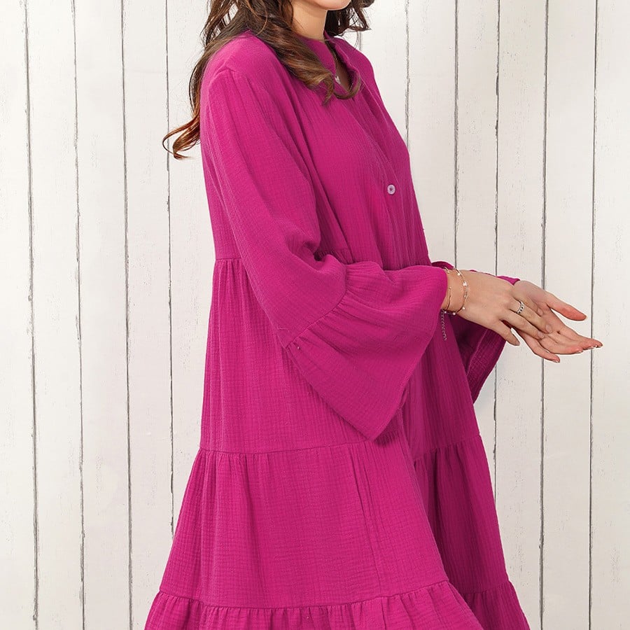 Solid Color Shirt Dress Image 4