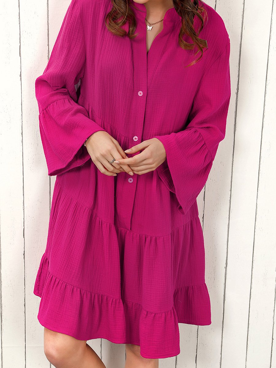 Solid Color Shirt Dress Image 5