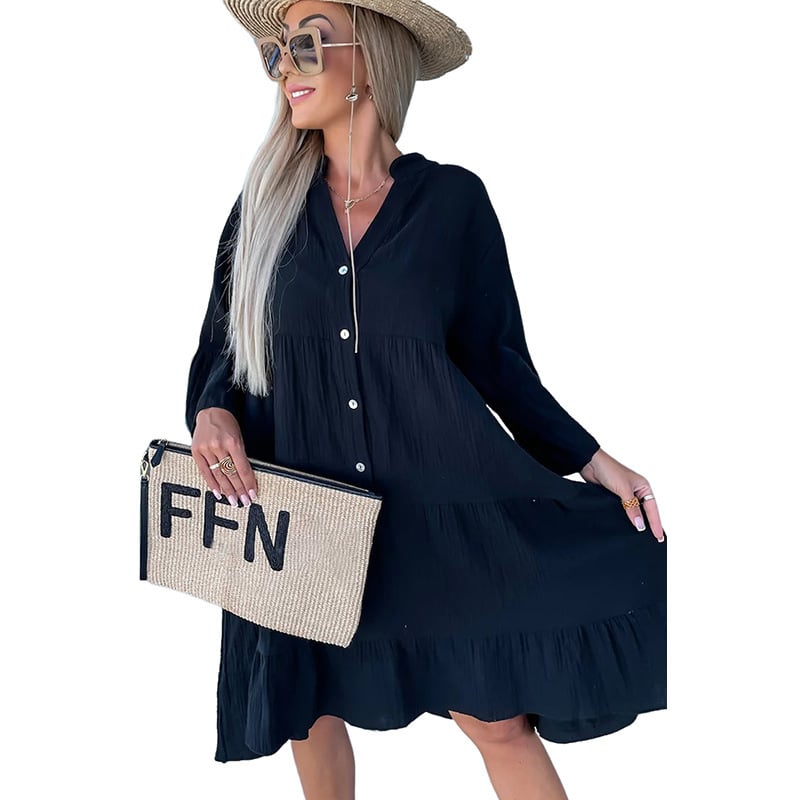 Solid Color Shirt Dress Image 2