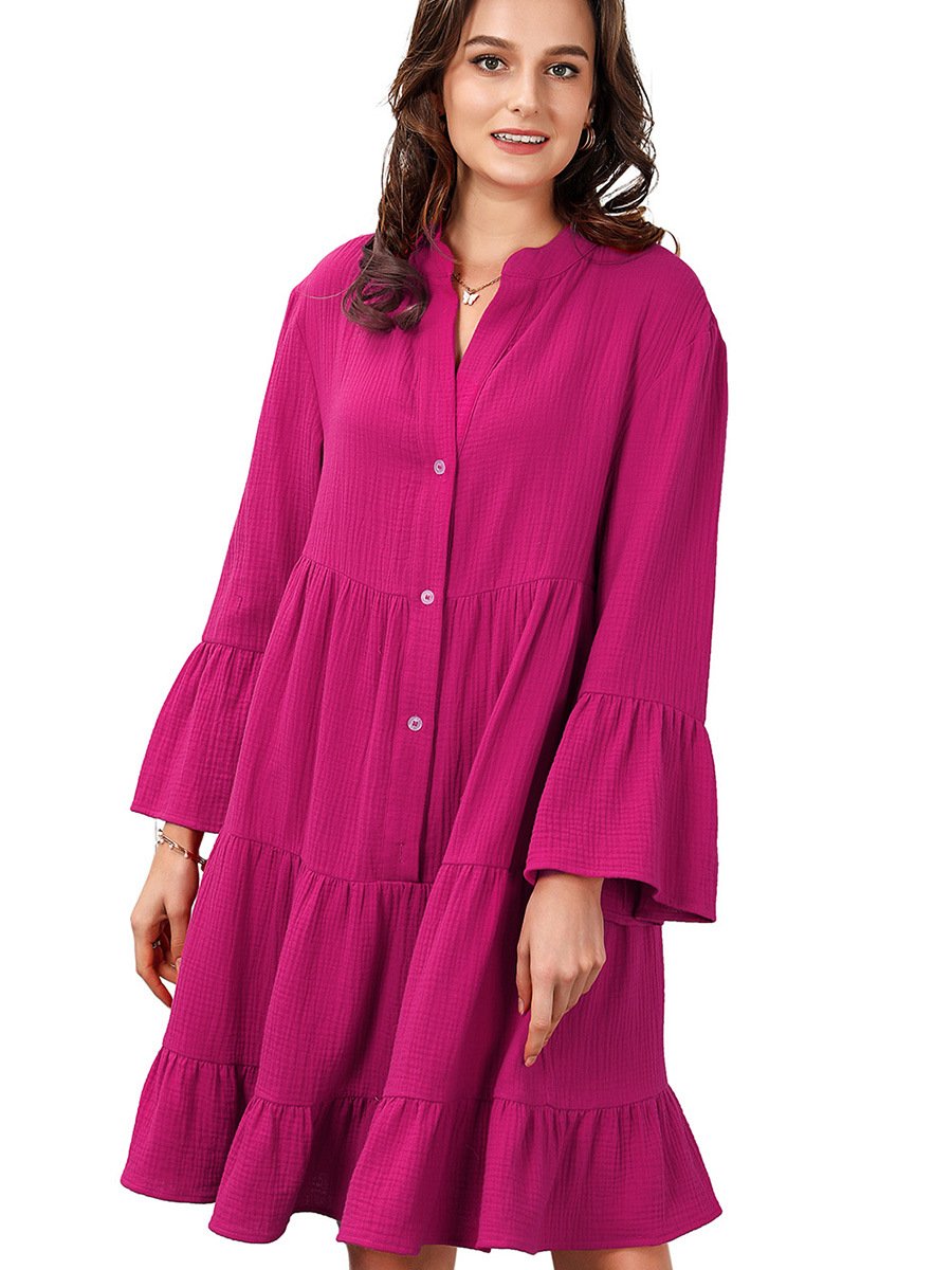 Solid Color Shirt Dress Image 3